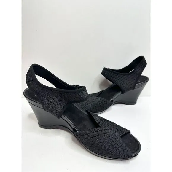 Impo Varla Sandals Womens Size 10 Black Stretch Memory Foam Wedge Heel