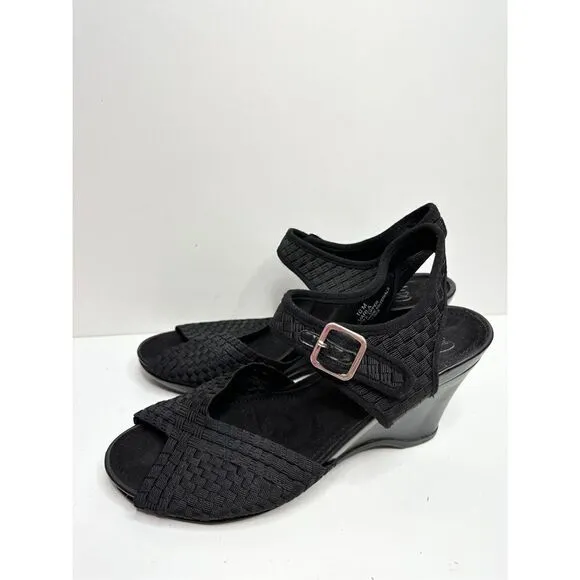Impo Varla Sandals Womens Size 10 Black Stretch Memory Foam Wedge Heel