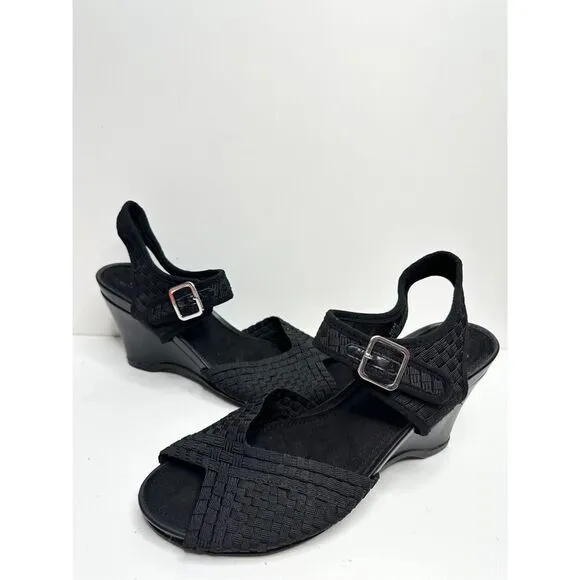 Impo Varla Sandals Womens Size 10 Black Stretch Memory Foam Wedge Heel