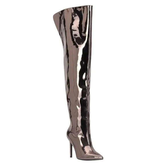 INC Women's Sedona Shiny Over The Knee Boots Pewter Size 8 1/2
