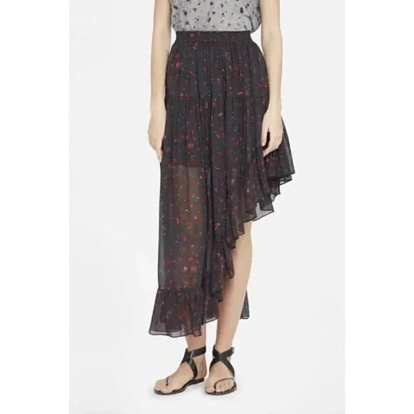 IRO Jonel Floral Asymmetrical Tiered Skirt