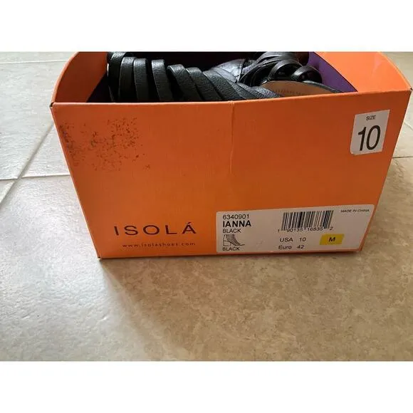 Isola Ianna Gladiator Sandals Stacked Heel Leather Black Womens Size 10 NEW