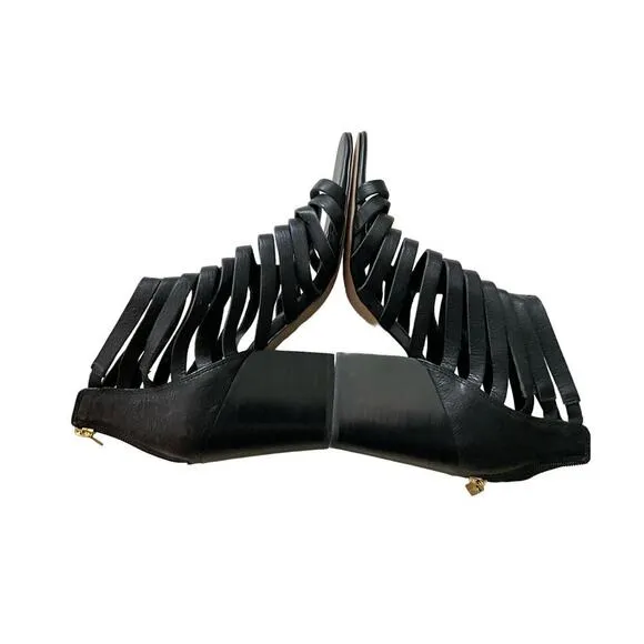Isola Ianna Gladiator Sandals Stacked Heel Leather Black Womens Size 10 NEW