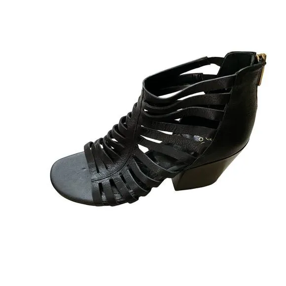 Isola Ianna Gladiator Sandals Stacked Heel Leather Black Womens Size 10 NEW