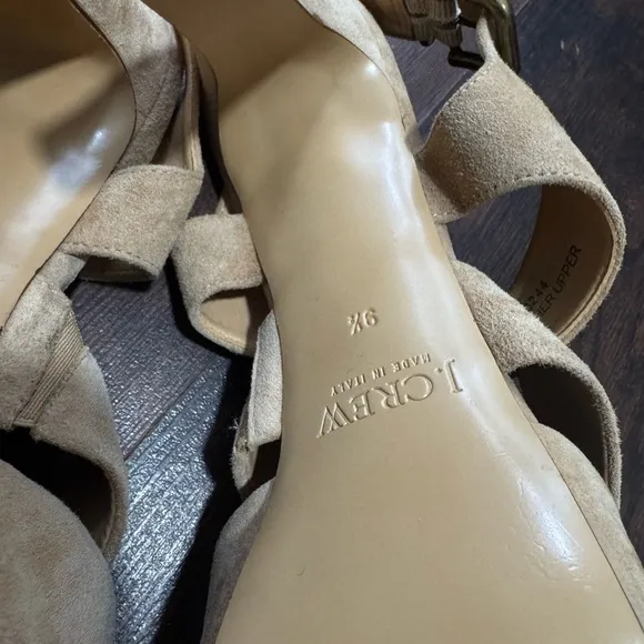 J. Crew Women’s Collins Taupe Tan Suede Heels Peep Toe Sandals Size 9:5