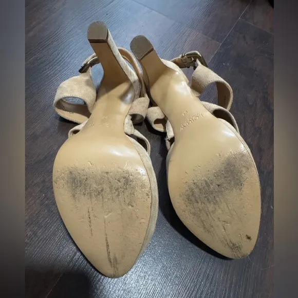 J. Crew Women’s Collins Taupe Tan Suede Heels Peep Toe Sandals Size 9:5