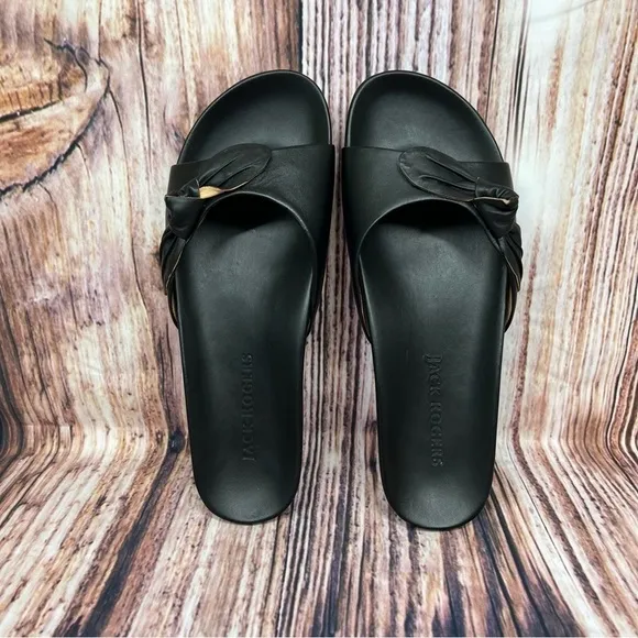 Jack Rogers Black Leather Bow Slide Sandals New Size 11 Dorothy