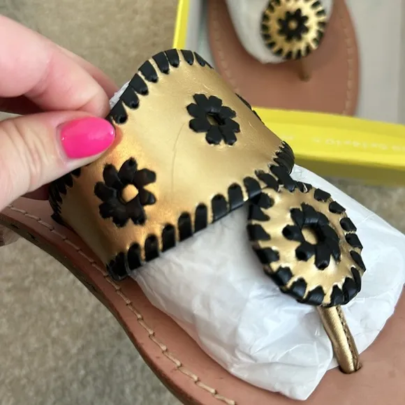 Jack rogers gold and black sandals