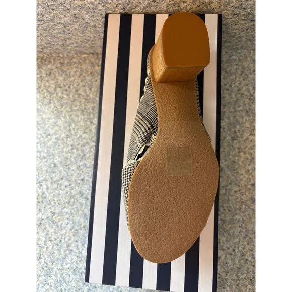 Jack Rogers Navy/Cream/Brown Plaid Cloth 2in Block Heel Open Toe Sandals Sz 7M