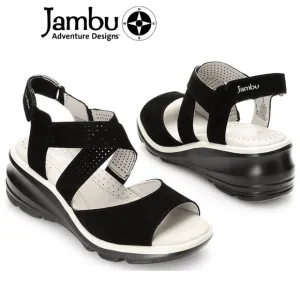 Jambu Lilly Black Suede Memory Foam Wedge Sandals