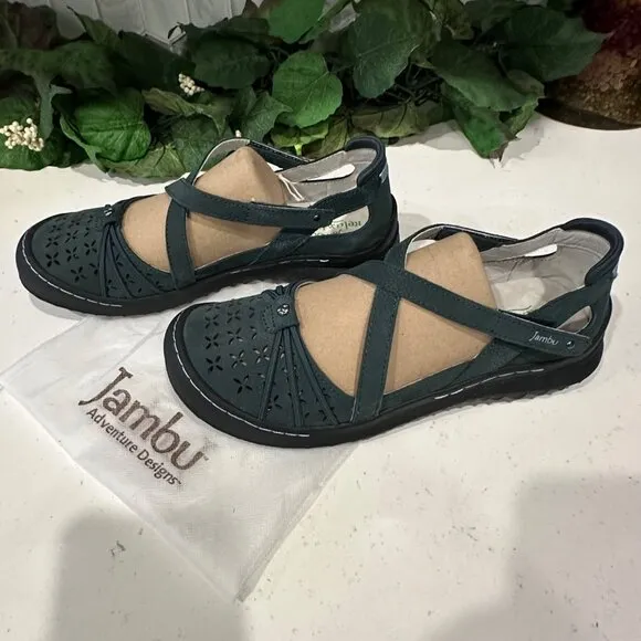 Jambu Womens Pine Adventure Designs Leather &amp; Textile Relax Foam Criss-Cross San