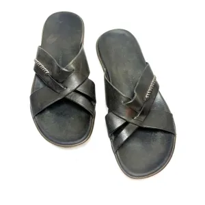John Varvatos Oiled Brown Leather Slide Sandals | 9