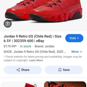 Jordan Kids Retro 9 GS Red Sneakers