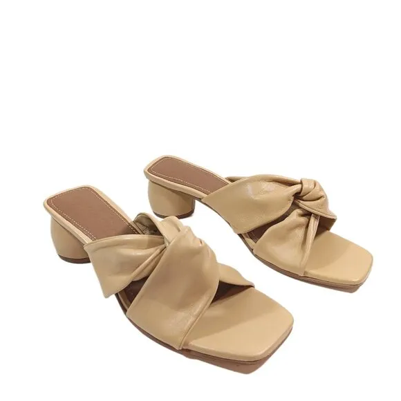 Journee Collection Charlize Sandals Womens 7.5 Tan Leather Signature Heels Mules