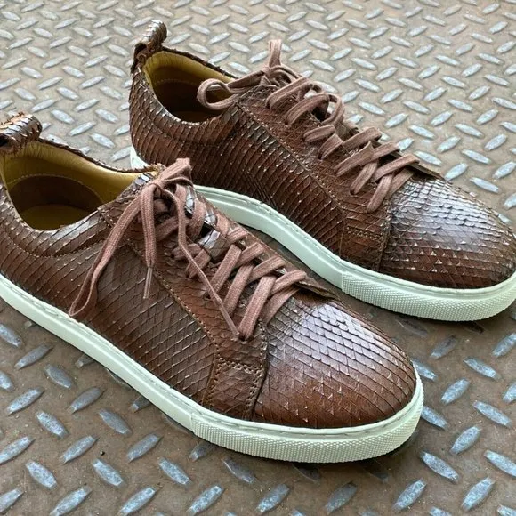 J.Shoes Men Shoes Brown Leather Snake Pattern Upper Lace Up Casual Shoes Size 9
