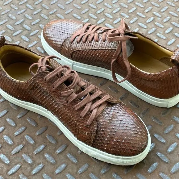 J.Shoes Men Shoes Brown Leather Snake Pattern Upper Lace Up Casual Shoes Size 9