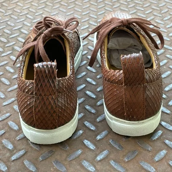 J.Shoes Men Shoes Brown Leather Snake Pattern Upper Lace Up Casual Shoes Size 9