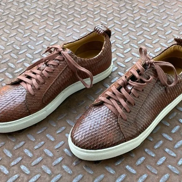 J.Shoes Men Shoes Brown Leather Snake Pattern Upper Lace Up Casual Shoes Size 9