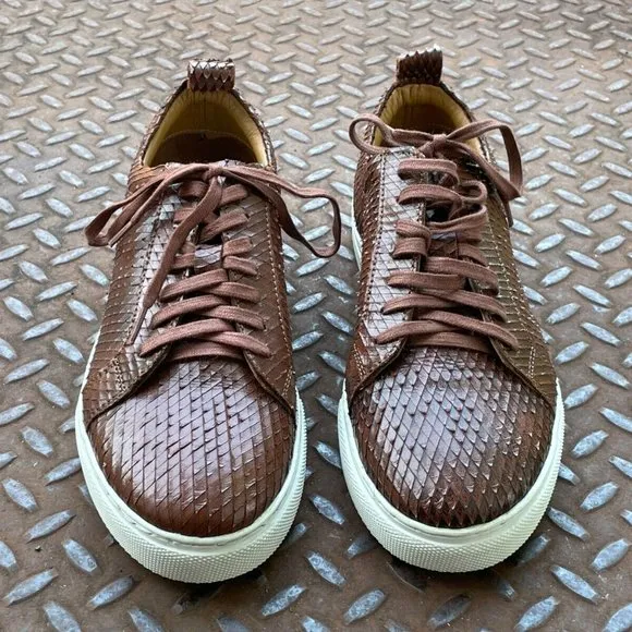 J.Shoes Men Shoes Brown Leather Snake Pattern Upper Lace Up Casual Shoes Size 9