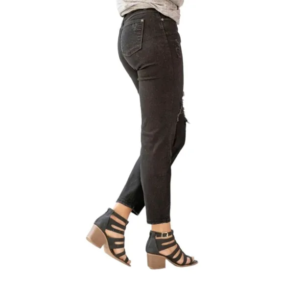 JUDY BLUE Loose Fit Distressed Black High Waist Jeans NWT Sz 20 W