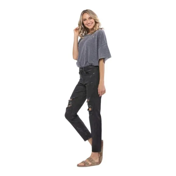JUDY BLUE Loose Fit Distressed Black High Waist Jeans NWT Sz 20 W