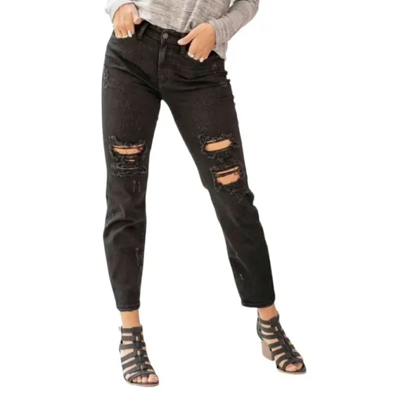 JUDY BLUE Loose Fit Distressed Black High Waist Jeans NWT Sz 20 W