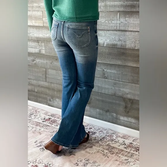 Judy Blue Mid Rise Tummy Control Top Flare Jeans Vintage Wash JB88934REG MD