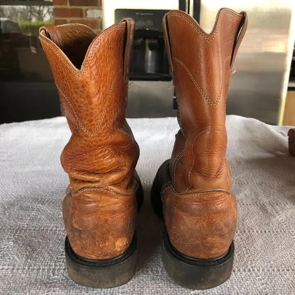 Justin Brown Leather Conductor Roper Pull On Work Boots Men's Size 9.5 Western