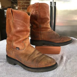 Justin Brown Leather Conductor Roper Pull On Work Boots Men's Size 9.5 Western