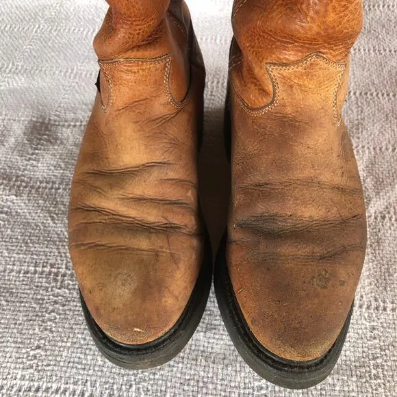 Justin Brown Leather Conductor Roper Pull On Work Boots Men's Size 9.5 Western