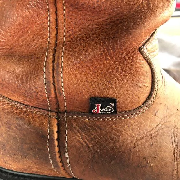 Justin Brown Leather Conductor Roper Pull On Work Boots Men's Size 9.5 Western