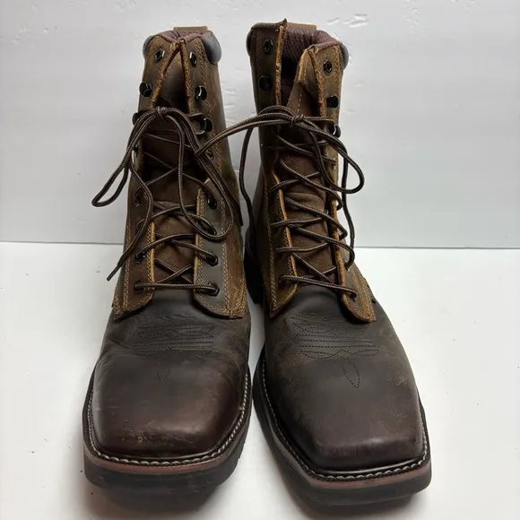 Justin Steel Toe PULLEY 8&quot; WORK Boots Lace-up ASTM F2413-18 SE682 Mens size 14 D