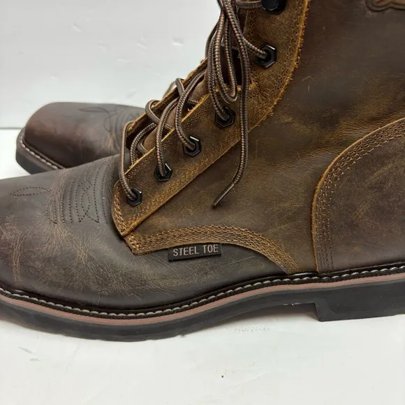 Justin Steel Toe PULLEY 8&quot; WORK Boots Lace-up ASTM F2413-18 SE682 Mens size 14 D