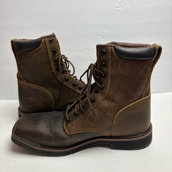 Justin Steel Toe PULLEY 8&quot; WORK Boots Lace-up ASTM F2413-18 SE682 Mens size 14 D