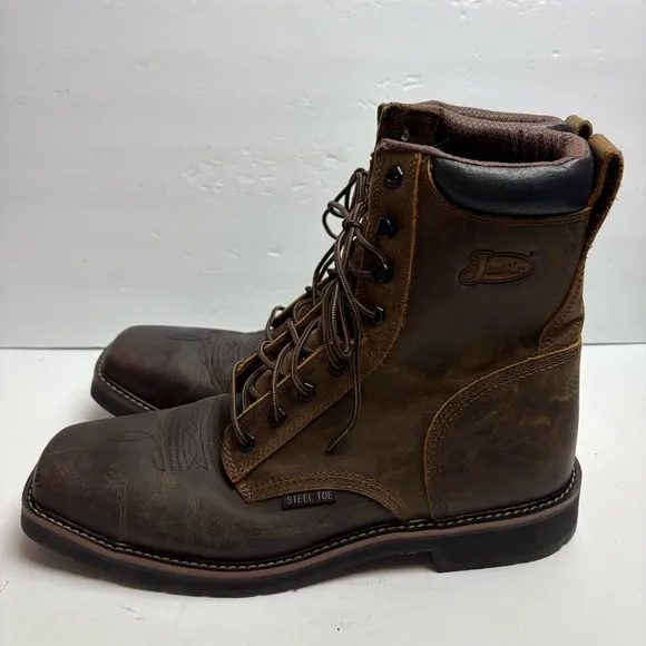 Justin Steel Toe PULLEY 8&quot; WORK Boots Lace-up ASTM F2413-18 SE682 Mens size 14 D