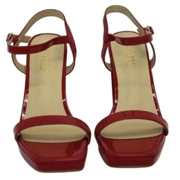 KAYLEEN / Nahlah-7 / Red Patent / Leather / Block Heel / Sandals With Ankle Stra