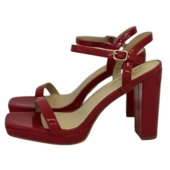 KAYLEEN / Nahlah-7 / Red Patent / Leather / Block Heel / Sandals With Ankle Stra