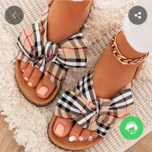 KHAKI FASHIONABLE BOW TIE PLAID SANDALS SHOES SIZE 10-10.5