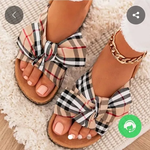 KHAKI FASHIONABLE BOW TIE PLAID SANDALS SHOES SIZE 10-10.5