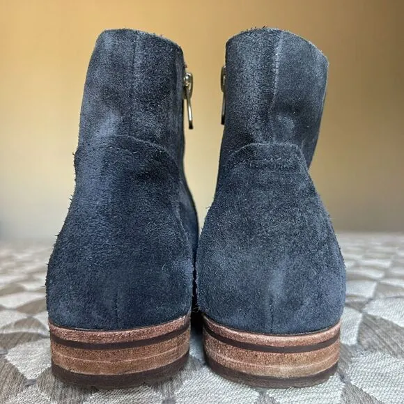 Kork-Ease Balsa Navy Gray Suede Leather Ankle Boots w/ Side Zipper Women’s 6