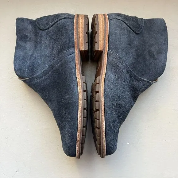 Kork-Ease Balsa Navy Gray Suede Leather Ankle Boots w/ Side Zipper Women’s 6