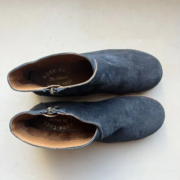 Kork-Ease Balsa Navy Gray Suede Leather Ankle Boots w/ Side Zipper Women’s 6