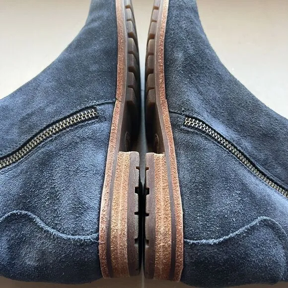 Kork-Ease Balsa Navy Gray Suede Leather Ankle Boots w/ Side Zipper Women’s 6