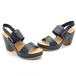 Kork-Ease Black Leather San Carlos Chunky Heeled Slingback Sandals Size 7