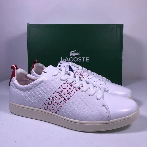 LACOSTE Mens Carnaby Evo 11 Casual Shoes White Red