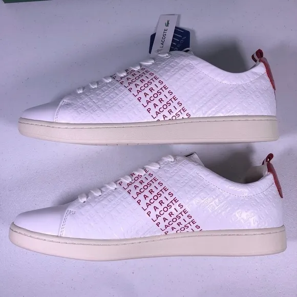 LACOSTE Mens Carnaby Evo 11 Casual Shoes White Red