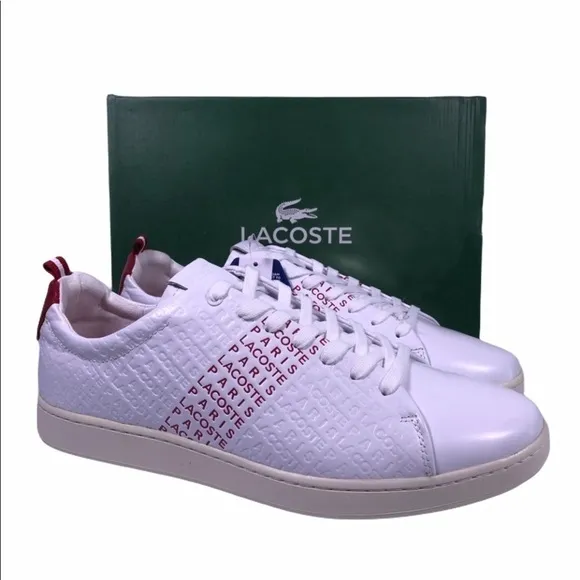 LACOSTE Mens Carnaby Evo 11 Casual Shoes White Red