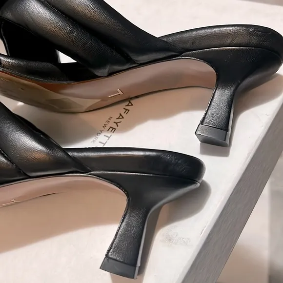 Lafayette 148 New York Clarette Mule Sandals in Black, EXCELLENT, Size 36.5
