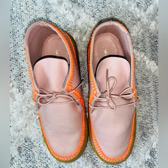 Laidback London Shenje Platform Boots Misty Rose Leather Neon Orange Sz 40/US 9