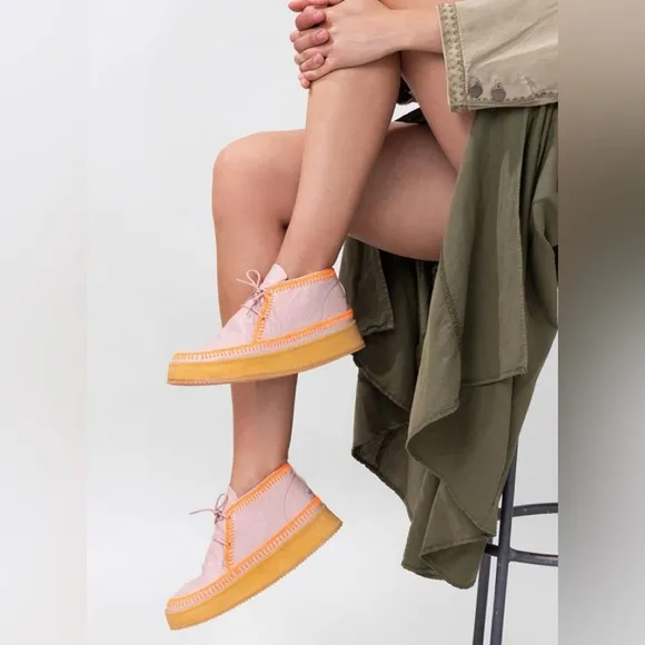 Laidback London Shenje Platform Boots Misty Rose Leather Neon Orange Sz 40/US 9